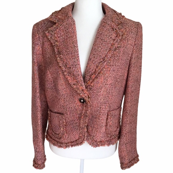 Valerie Stevens Wool Blend Blazer Textured Raw Hem - Picture 1 of 9